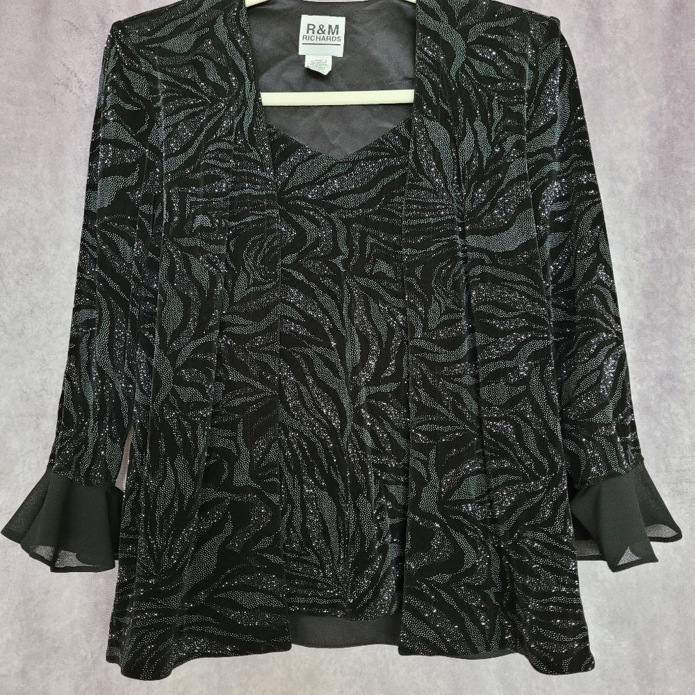 R&M Richards black and silver glittery layered blouse Size 8